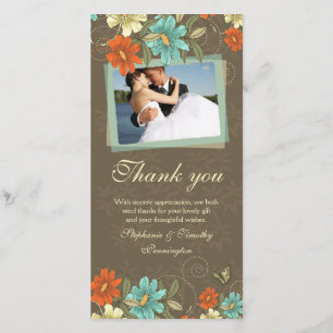 Tarjeta De Agradecimiento El boda poner crema anaranjado de la aguamarina