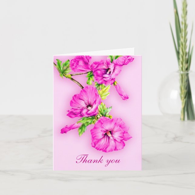 Tarjeta De Agradecimiento El boda rosado del arte del hibisco le agradece (Anverso)