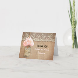 Tarjeta De Agradecimiento El boda rosado elegante del tarro de albañil del
