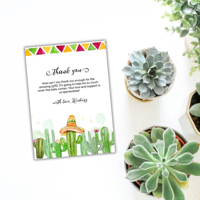 Tarjeta De Agradecimiento El Boho ruso Fiesta Cactus Taco 'Bout A Baby Showe (Rustic Boho Fiesta Cactus Taco 'Bout A Baby Shower Thank You Card)
