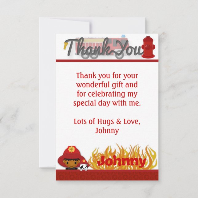 Tarjeta De Agradecimiento El BOMBERO le agradece 3,5" x5 PLANO" (estilo) (Anverso)