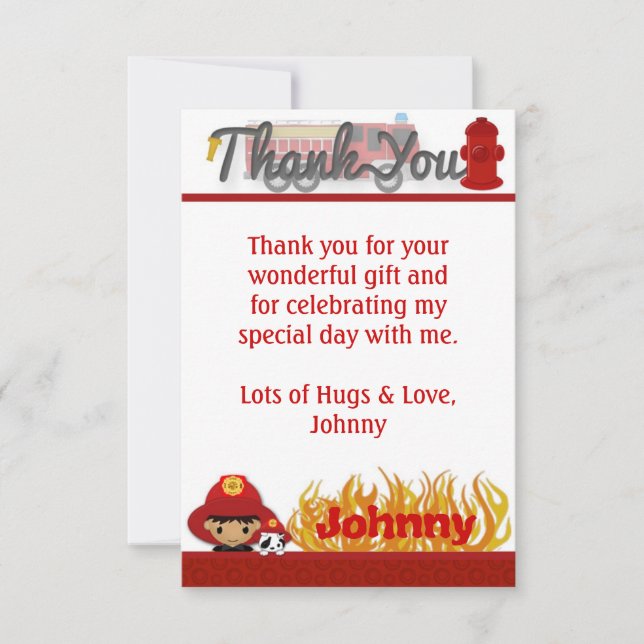 Tarjeta De Agradecimiento El BOMBERO le agradece 3,5" x5 PLANO" (estilo) (Anverso)