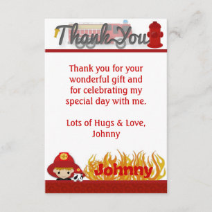 Tarjeta De Agradecimiento El BOMBERO le agradece 3,5" x5 PLANO" (estilo)
