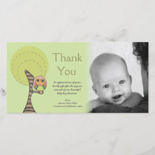 Tarjeta De Agradecimiento El búho le agradece regalo Photocard de la llegada