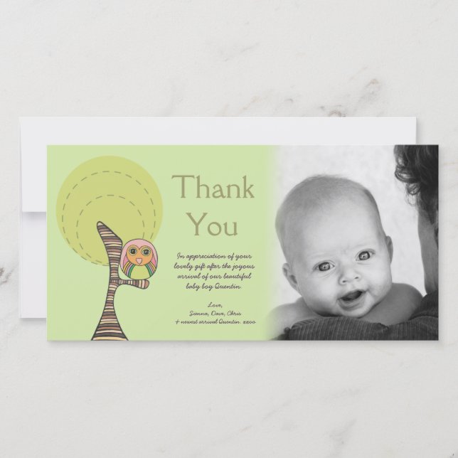 Tarjeta De Agradecimiento El búho le agradece regalo Photocard de la llegada (Anverso)