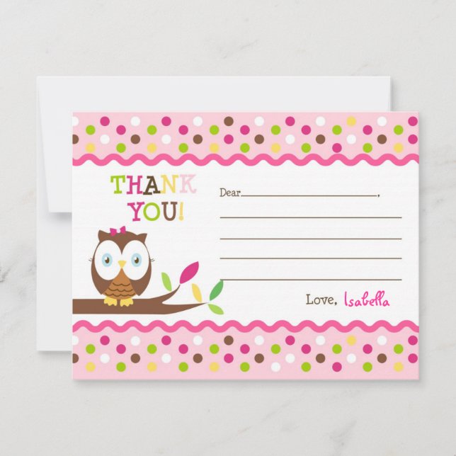 Tarjeta De Agradecimiento El búho llena adentro el espacio en blanco le (Anverso)