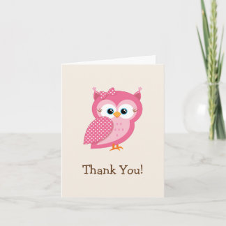 Tarjeta De Agradecimiento El búho rosado y blanco del lunar le agradece