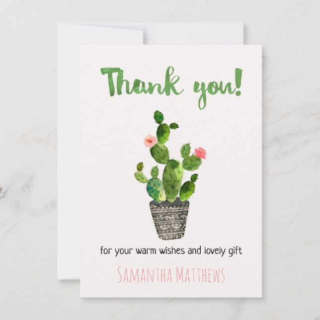 Tarjeta De Agradecimiento El cactus Baby Shower de la fiesta le agradece (Anverso)
