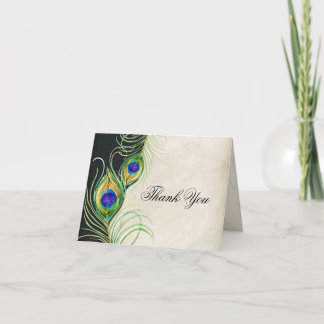 Tarjeta De Agradecimiento El casarse de las plumas del pavo real le agradece