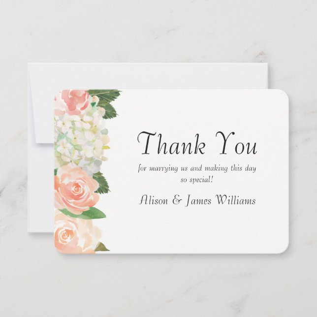 Tarjeta De Agradecimiento El casarse elegante de los rosas le agradece (Anverso)