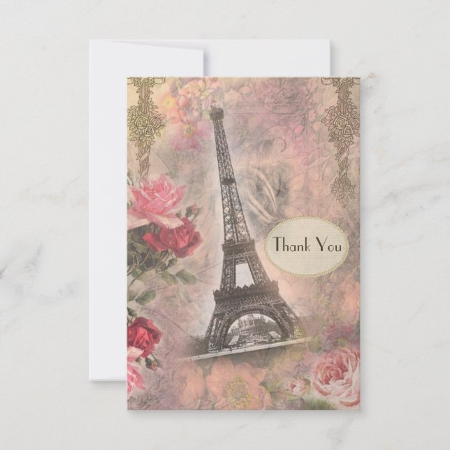 Tarjeta De Agradecimiento El casarse elegante lamentable de la torre Eiffel (Anverso)