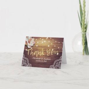 Tarjeta De Agradecimiento El casarse le agradece cordón floral de madera de