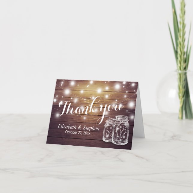 Tarjeta De Agradecimiento El casarse le agradece las luces de madera (Anverso)