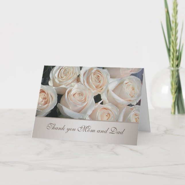 Tarjeta De Agradecimiento El casarse poner crema blanco de los rosas le (Anverso)