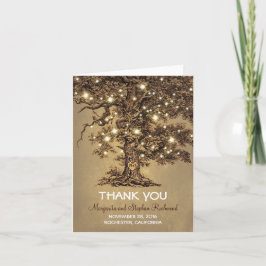 Tarjeta De Agradecimiento el casarse romántico de las luces del árbol viejo