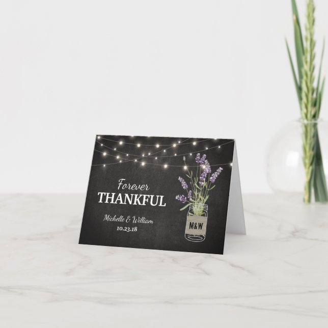 Tarjeta De Agradecimiento El casarse rústico de las luces de la lavanda del (Anverso)