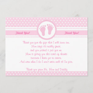 Tarjeta De Agradecimiento El chica Baby Shower de las huellas le agradece