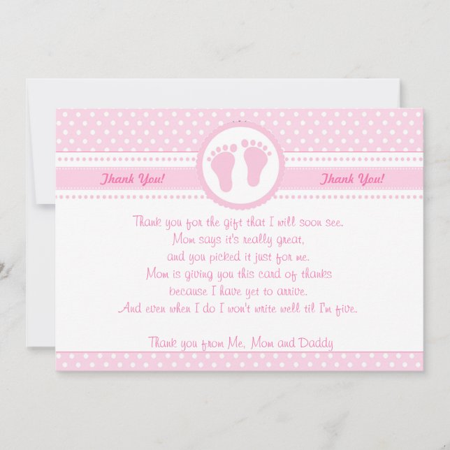 Tarjeta De Agradecimiento El chica Baby Shower de las huellas le agradece (Anverso)