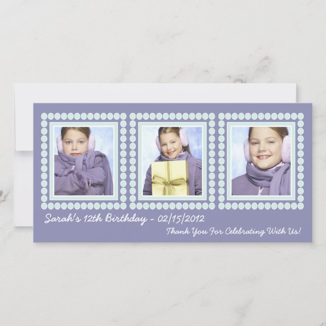 Tarjeta De Agradecimiento El chica púrpura del cumpleaños le agradece las (Anverso)