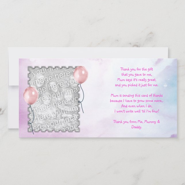 Tarjeta De Agradecimiento El cielo rosado le agradece cardar de niña (Anverso)