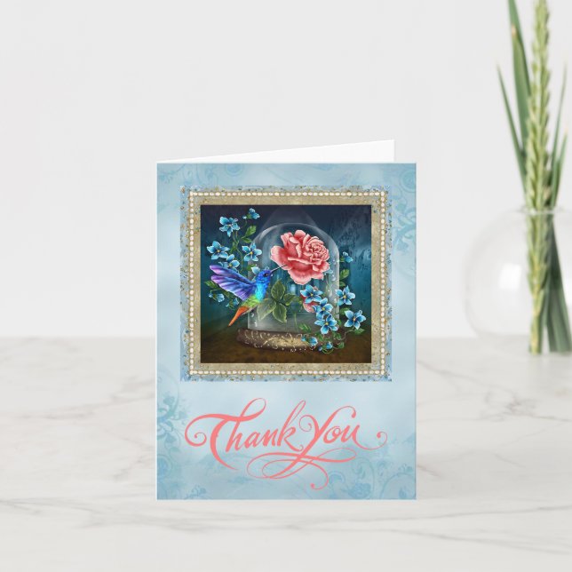 Tarjeta De Agradecimiento El colibrí floral azul le agradece cardar (Anverso)