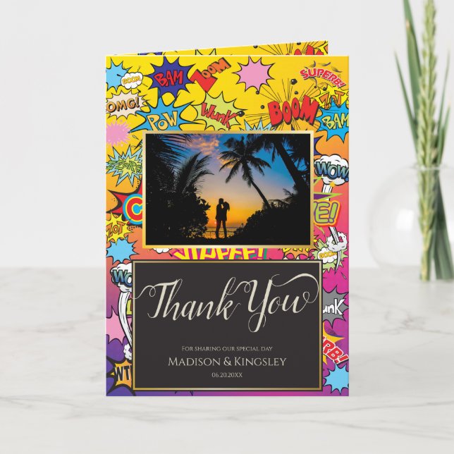 Tarjeta De Agradecimiento El cómic pop Art 💥 🎉 increíble Boda (Anverso)