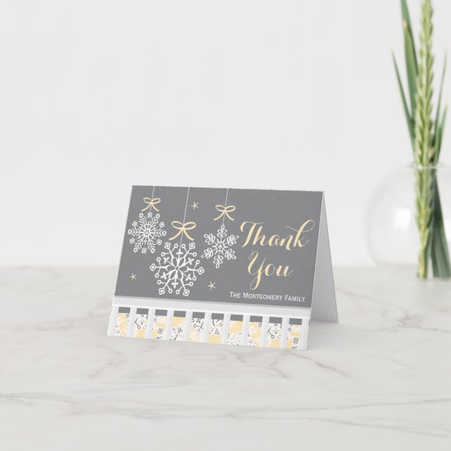 Tarjeta De Agradecimiento El copo de nieve amarillo Baby Shower móvil le (Anverso)