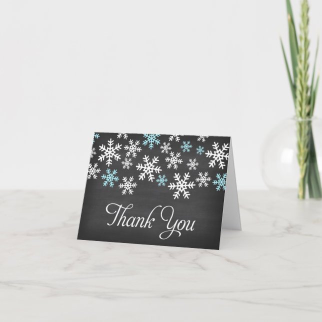 Tarjeta De Agradecimiento El copo de nieve azul y blanco de la pizarra le (Anverso)