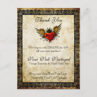 Tarjeta De Agradecimiento El corazón con alas tatuaje del vintage le
