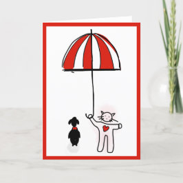 Tarjeta De Agradecimiento El corazón del gato y el paraguas aman al El día d