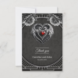 Tarjeta De Agradecimiento El corazón plateado con las alas.