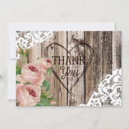 Tarjeta De Agradecimiento El cordón y el corazón de madera rústicos de los