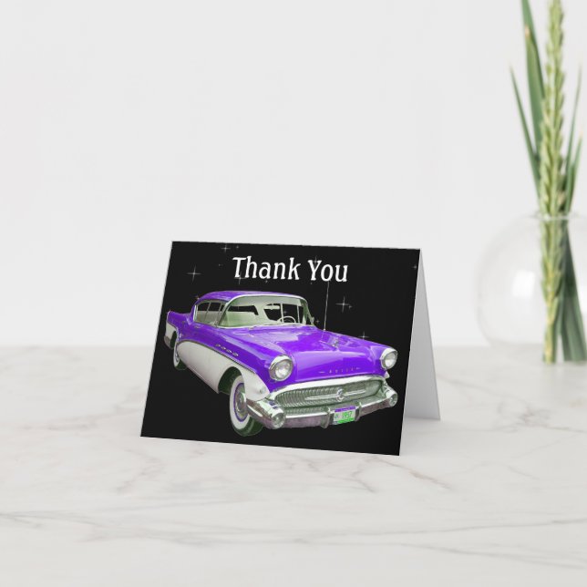 Tarjeta De Agradecimiento El cumpleaños clásico púrpura del coche del (Anverso)
