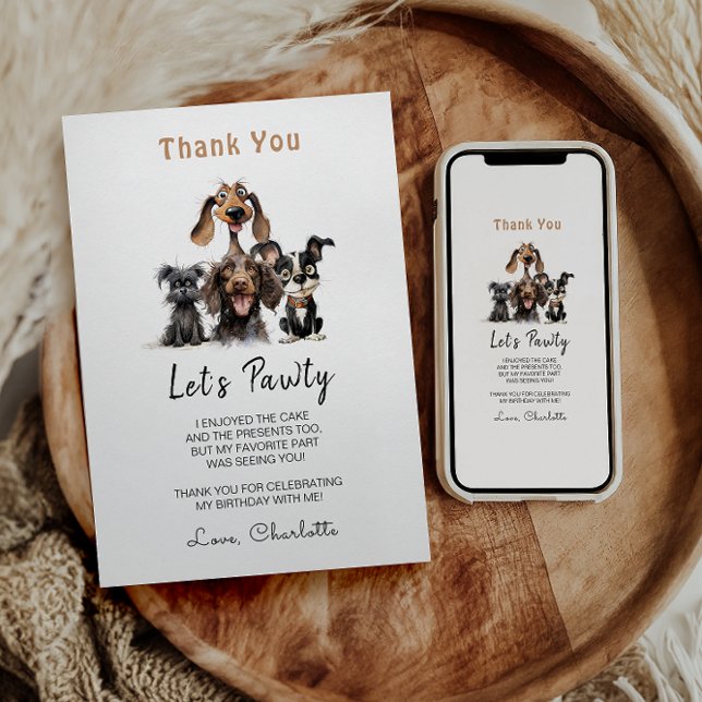 Tarjeta De Agradecimiento El cumpleaños de Dog Let's Pawty (Subido por el creador)