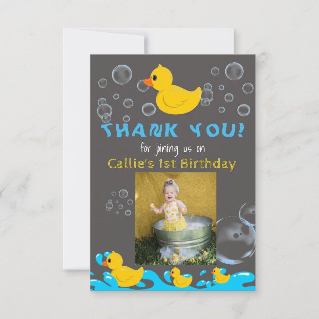 Tarjeta De Agradecimiento El cumpleaños de goma de Duckie le agradece cardar (Anverso)