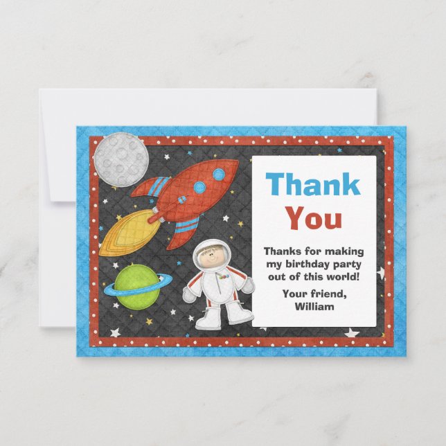 Tarjeta De Agradecimiento El cumpleaños de Rocket de espacio del astronauta (Anverso)