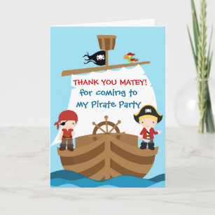 Tarjeta De Agradecimiento El cumpleaños del barco pirata le agradece cardar