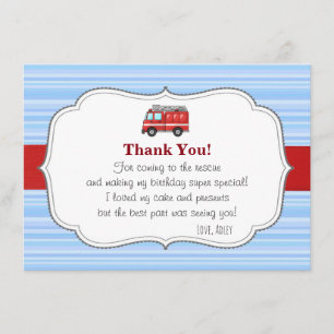 Tarjeta De Agradecimiento El cumpleaños del Firetruck le agradece cardar