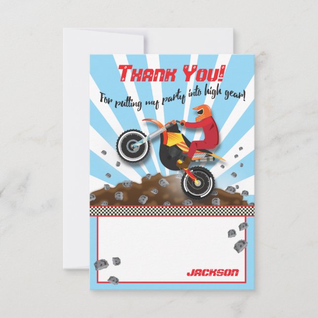 Tarjeta De Agradecimiento El cumpleaños del motocrós de la bici de la (Anverso)
