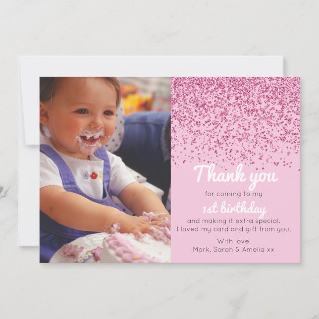 Tarjeta De Agradecimiento El cumpleaños del purpurina de los chicas le (Anverso)