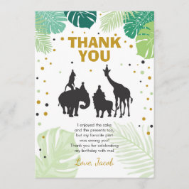 Tarjeta De Agradecimiento El cumpleaños del safari le agradece cardar el