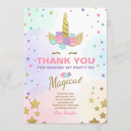 Tarjeta De Agradecimiento El cumpleaños del unicornio le agradece cardar el