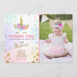 Tarjeta De Agradecimiento El cumpleaños del unicornio le agradece cardar el