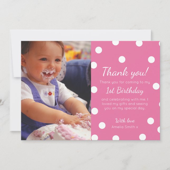 Tarjeta De Agradecimiento El cumpleaños punteado polca del chica le agradece (Anverso)