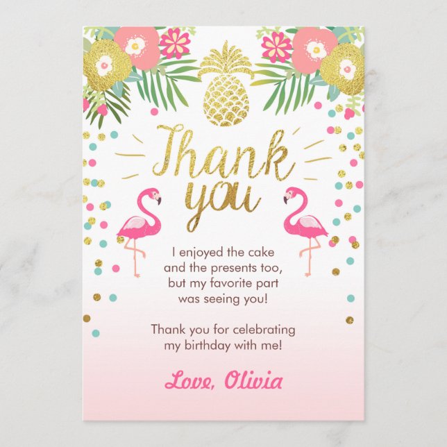 Tarjeta De Agradecimiento El cumpleaños tropical le agradece cardar el (Anverso)