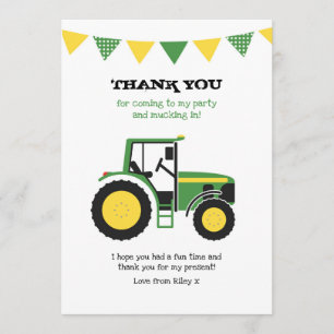 Tarjeta De Agradecimiento El cumpleaños verde del tractor le agradece
