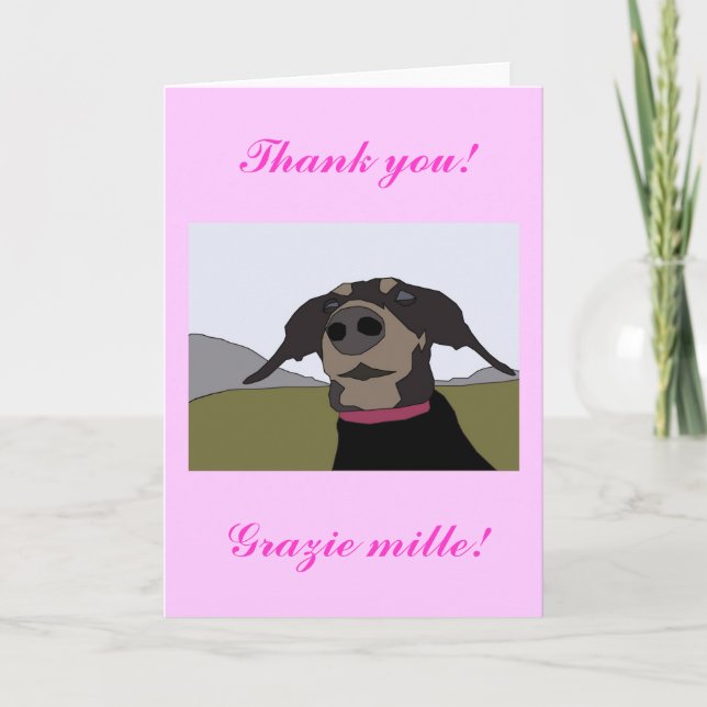 Tarjeta De Agradecimiento El Dachshund bilingüe le agradece cardar (Anverso)