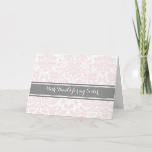 Tarjeta De Agradecimiento El damasco gris rosado le agradece criada de la