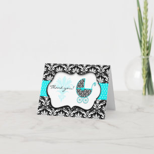 Tarjeta De Agradecimiento El damasco verde azulado elegante Baby Shower del