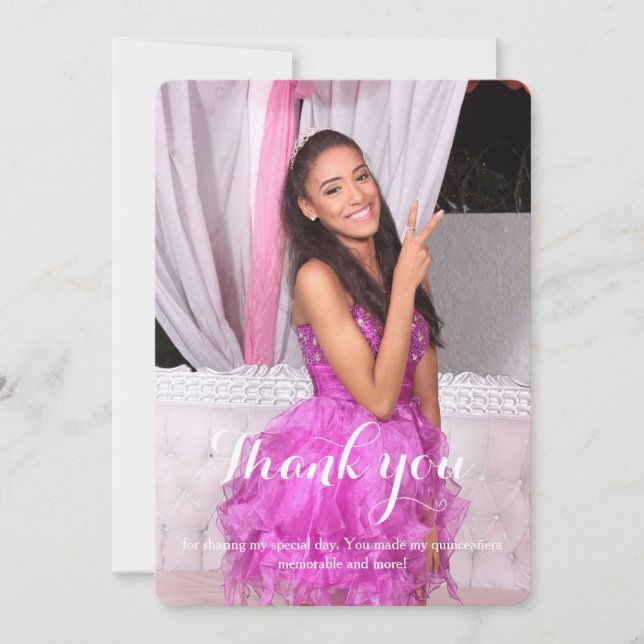 Tarjeta De Agradecimiento El décimo quinto cumpleaños de Quinceañera le (Anverso)